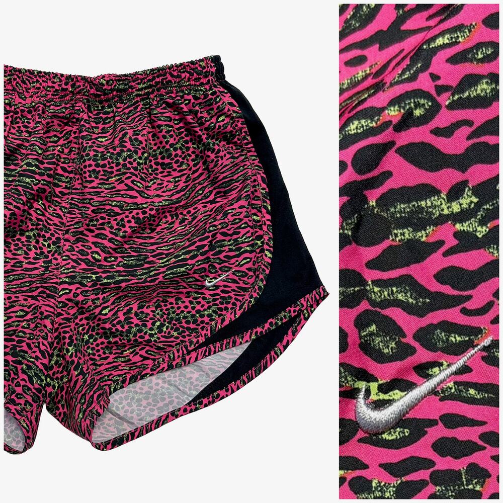 Nike Running Shorts Womens S Dri-Fit Leopard Animal Print Neon Pink 3" Lined